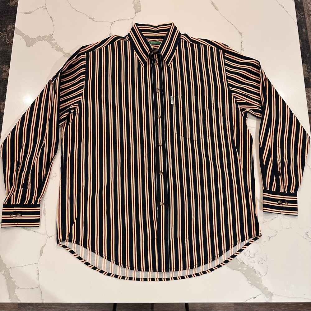 Vintage United Colors Of Benetton Mens Button Down Shirt Size L Disco Striped